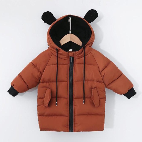 

Winter Children Mid-length Thick Warm Down Jacket Cartoon Animal Ear Shape Hooded Cotton Jacket, Height:100cm(Caramel)