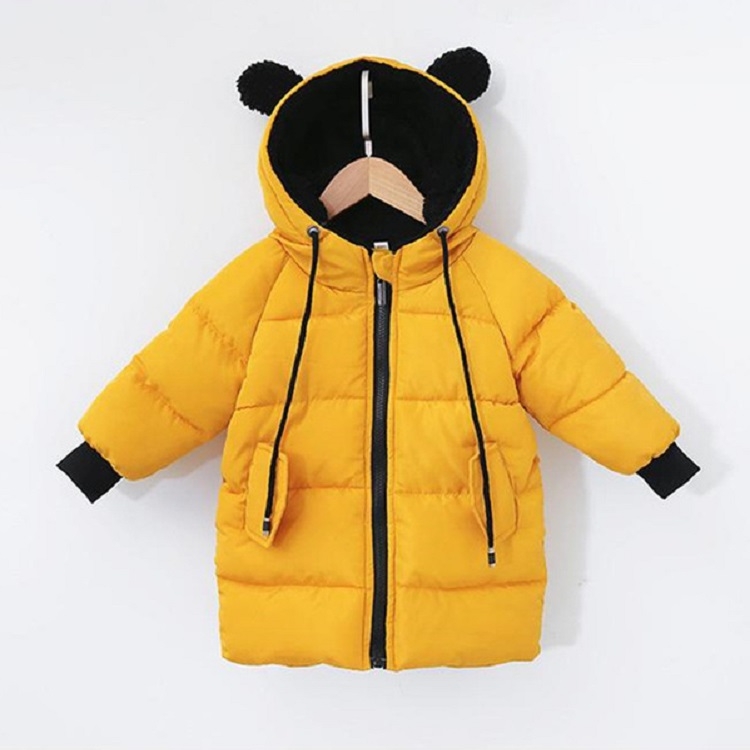 

Winter Children Mid-length Thick Warm Down Jacket Cartoon Animal Ear Shape Hooded Cotton Jacket, Height:100cm(Yellow)