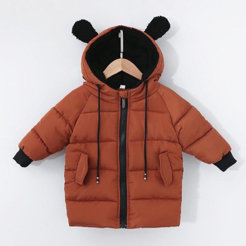 

Winter Children Mid-length Thick Warm Down Jacket Cartoon Animal Ear Shape Hooded Cotton Jacket, Height:130cm(Caramel)