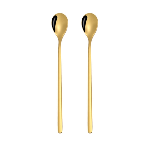 

2 PCS Stainless Steel Spoon Creative Coffee Spoon Bar Ice Spoon Gold Plated Long Stirring Spoon, Style:Round Spoon, Color:Gold