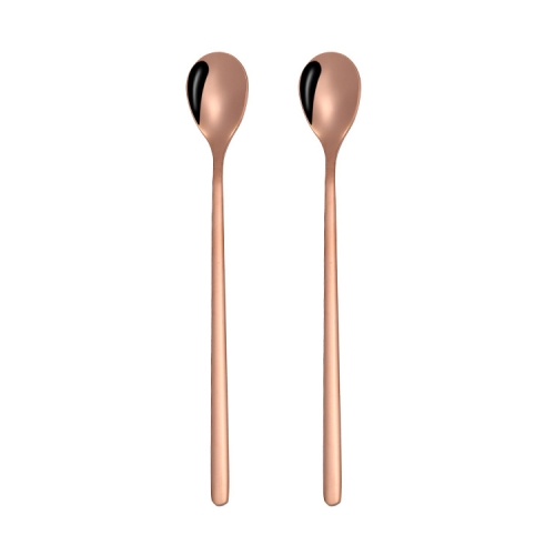 

2 PCS Stainless Steel Spoon Creative Coffee Spoon Bar Ice Spoon Gold Plated Long Stirring Spoon, Style:Round Spoon, Color:Rose Gold