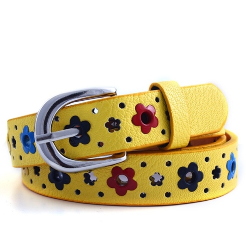 

Flowers Pattern Hollow PU Leather Belt for Children(Yellow)