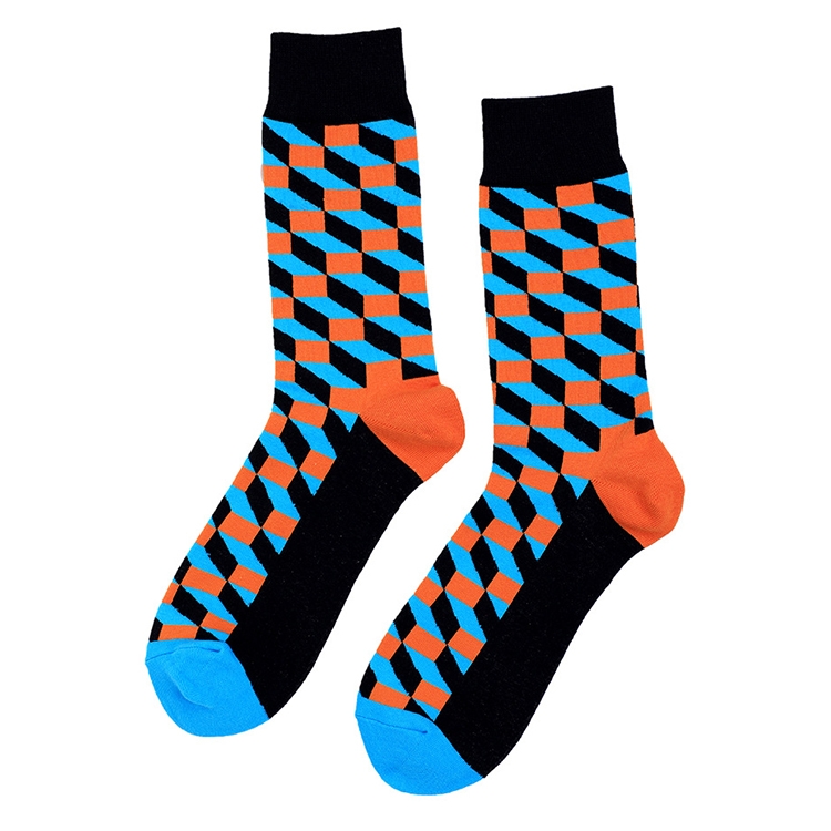 

Personality Fashion Couple Socks Plaid Cotton Tube Socks, Size:One Size(Black Orange)