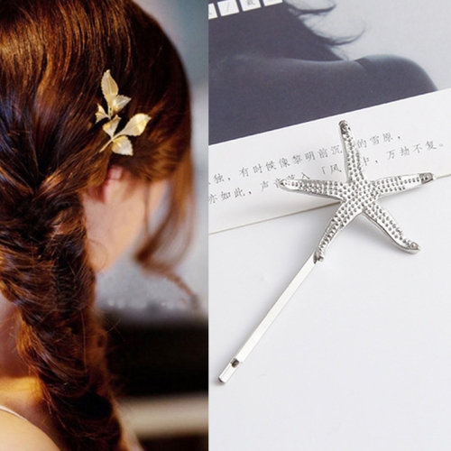 

2 PCS Best Gift for Women Hair Clip Bright Hairpin Simple Hair Styling Accessories(Silver starfish)