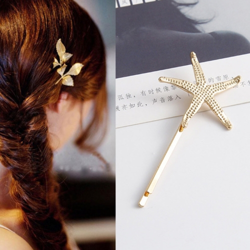 

2 PCS Best Gift for Women Hair Clip Bright Hairpin Simple Hair Styling Accessories(Gold starfish)