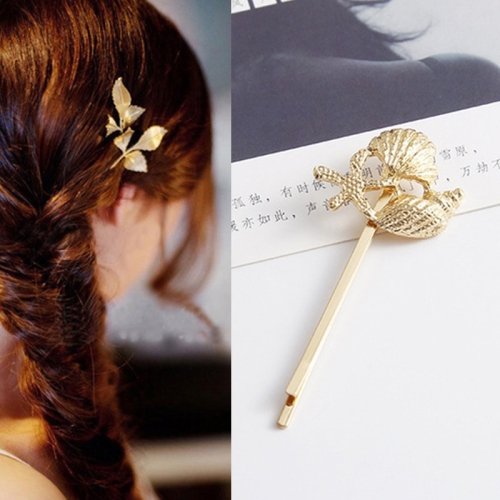 

2 PCS Best Gift for Women Hair Clip Bright Hairpin Simple Hair Styling Accessories(Gold ocean)