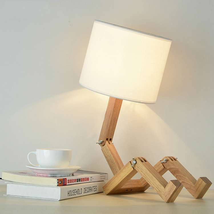

Creative Personality Small Robot Shaped Lighting Fashion Home Bedroom Bedside Wooden Table Lamp