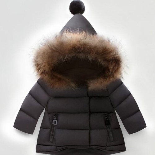 

Winter Girls Thick Warm Woolen Cap Coat Long Sleeve Hooded Down Jacket, Height:110 Yards(Black)