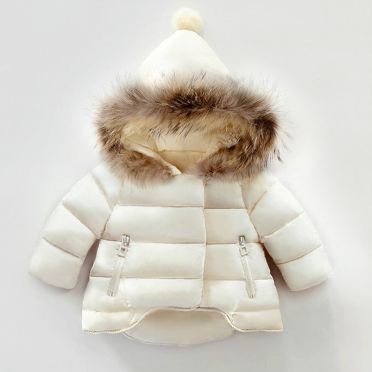 

Winter Girls Thick Warm Woolen Cap Coat Long Sleeve Hooded Down Jacket, Height:130 Yards(Beige)