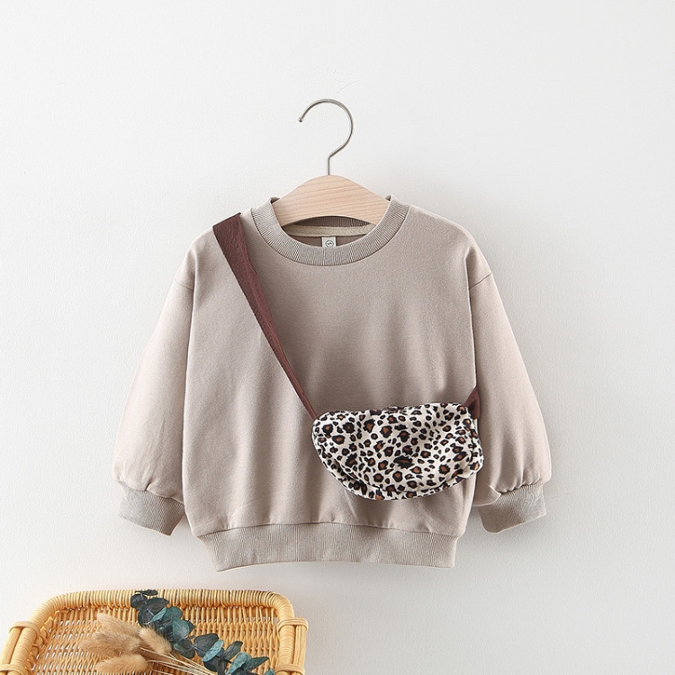 

Spring and Autumn Children Casual Solid Color Bottoming Shirt with Leopard Print Bag, Height:70cm(Grey)