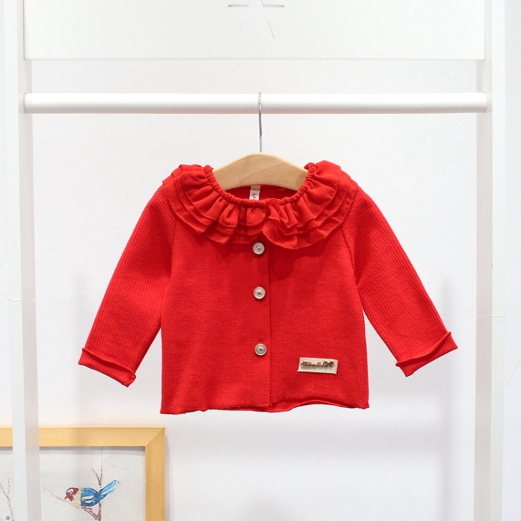 

Ideafish J13007 Autumn Girls Cotton Lace Neckline Long Sleeve Shirt Coat, Height:80cm(Red)