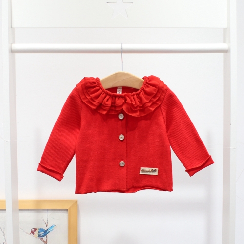 

Ideafish J13007 Autumn Girls Cotton Lace Neckline Long Sleeve Shirt Coat, Height:98cm(Red)