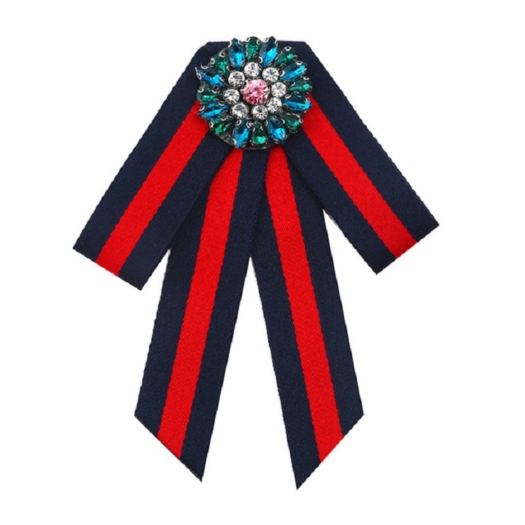 

Women Diamond Stripe Ribbon Bow Tie Costume Accessories(Navy Blue)