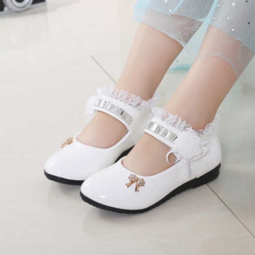 

Rose Flower Princess Party Shoes Flat Casual Leather Kids Shoes, Size:34(White)