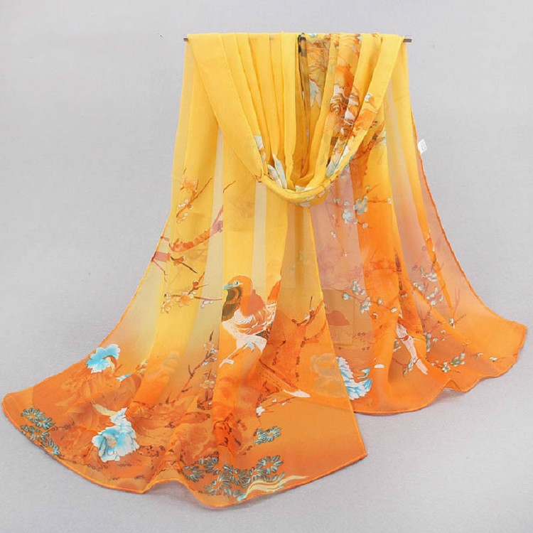 

Autumn and Winter Ladies Wild Chiffon Thin Long Scarf Decorated Scarf Shawl, Width:10cm(Yellow Coffee)