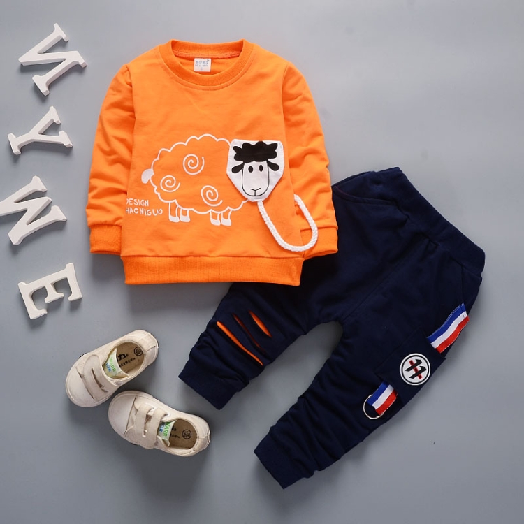 

Spring and Autumn Boys Cartoon Sheep Pattern Sports Casual Sweater Set, Size:100cm(Orange)