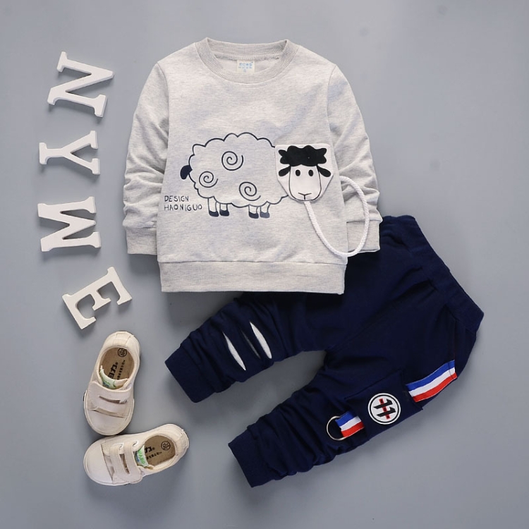 

Spring and Autumn Boys Cartoon Sheep Pattern Sports Casual Sweater Set, Size:120cm(Grey)