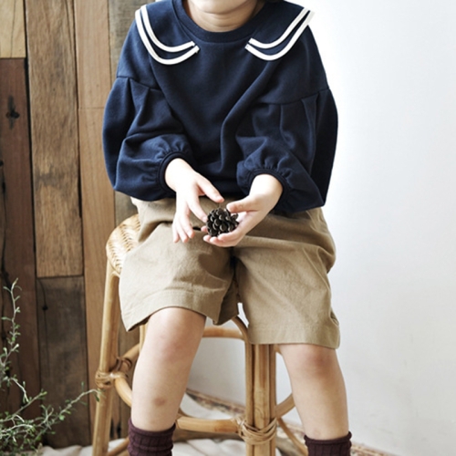 

Autumn Navy Style Doll Collar Loose Long Sleeve Cute Girls Sweatshirt, Height:100cm(Navy)