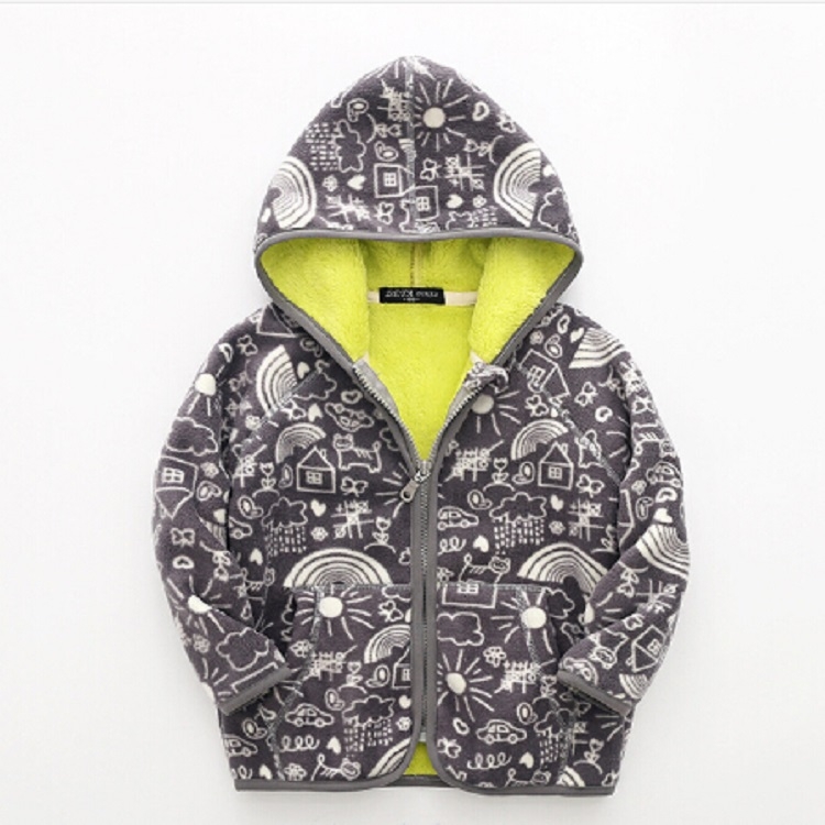 

Autumn and Winter Boys Cartoon Print Fleece Hooded Long-sleeved Jacket Clothing, Height:100cm(Grey)