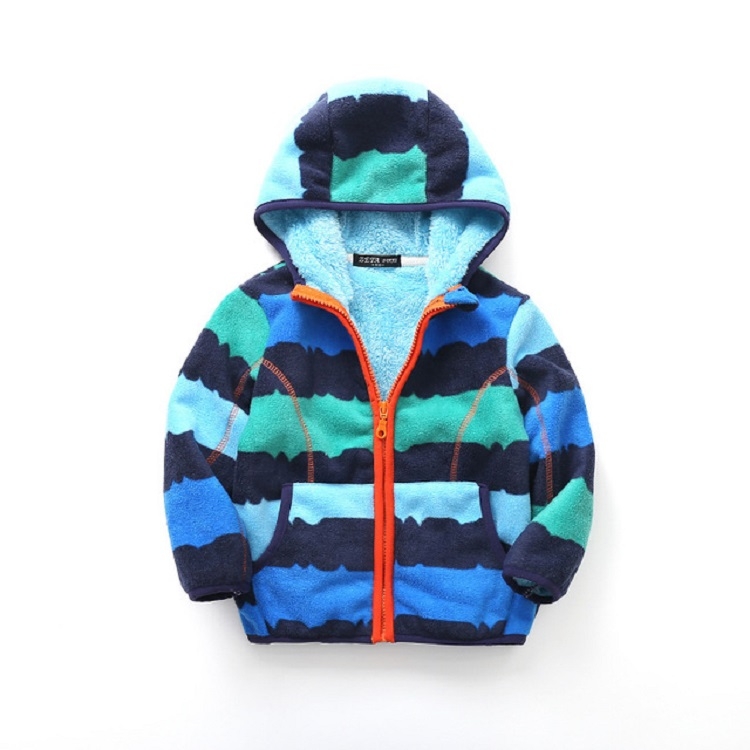 

Autumn and Winter Boys Cartoon Print Fleece Hooded Long-sleeved Jacket Clothing, Height:110cm(Strip Blue)