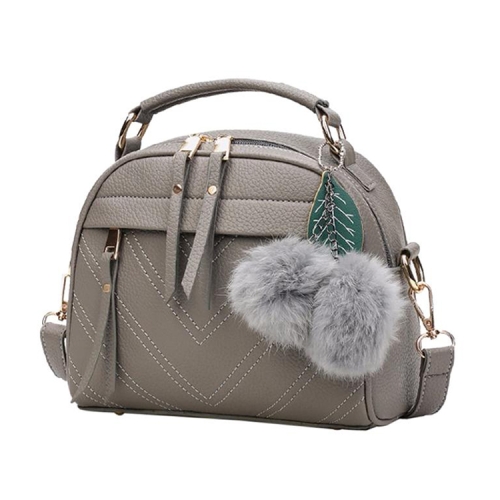 

Stylish Women Handbag PU Leather Cute Mini Messenger Shoulder Bags With Ball Toy(grey)