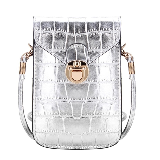 

Mobile Phone Mini Bags Small Clutches Shoulder Bag Crocodile Leather(Silver)