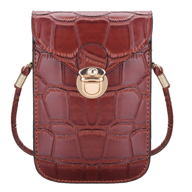 

Mobile Phone Mini Bags Small Clutches Shoulder Bag Crocodile Leather(Coffee)