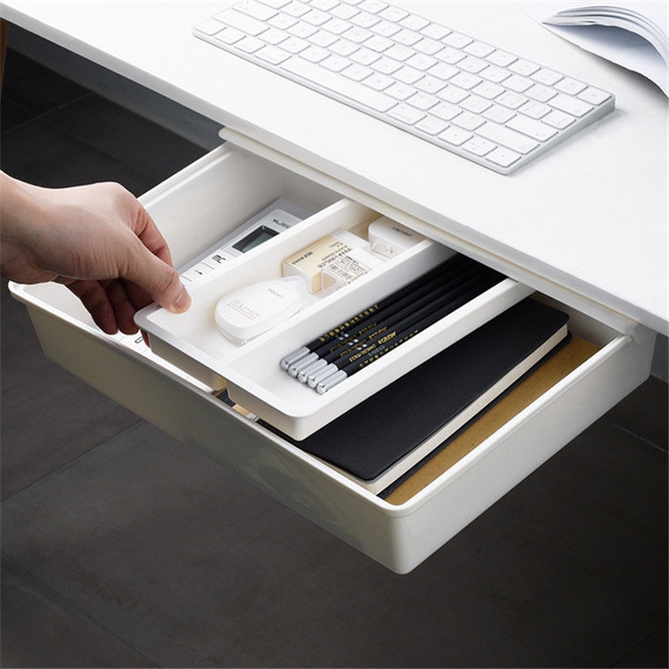 

Hidden Desktop Stationery Storage Box Creative Office Desk Bottom Stick Pen Holder, Size:Large