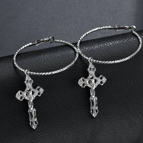 

Punk Hyperbole Fashion Cross Pendant Big Circle Earring Jewelry(Silver )