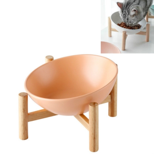 

15cm/300ml Cat Dog Food Bowl Pet Ceramic Bowl, Style:Bowl With Wooden Stand(Orange)
