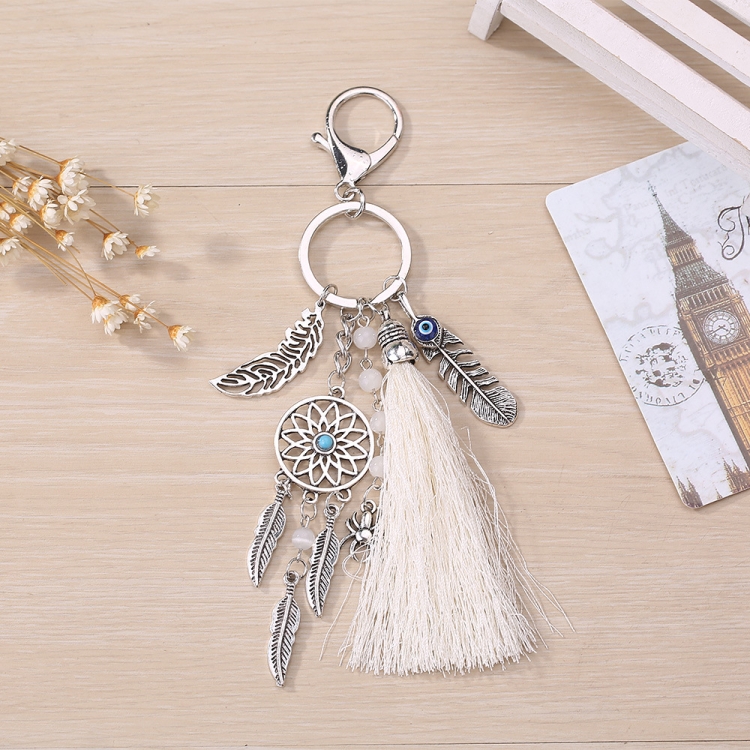 

2 PCS Simple Fashion Wool Tassel Dream Catching Keychain(Beige)