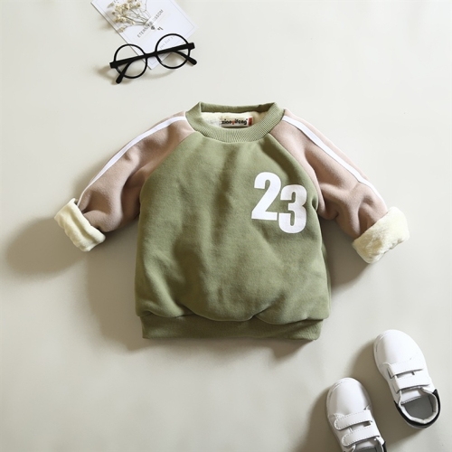 

23 Grey Green Winter Children Thickening Plus Velvet Warm Raglan Long-sleeved Sweater, Height:80cm