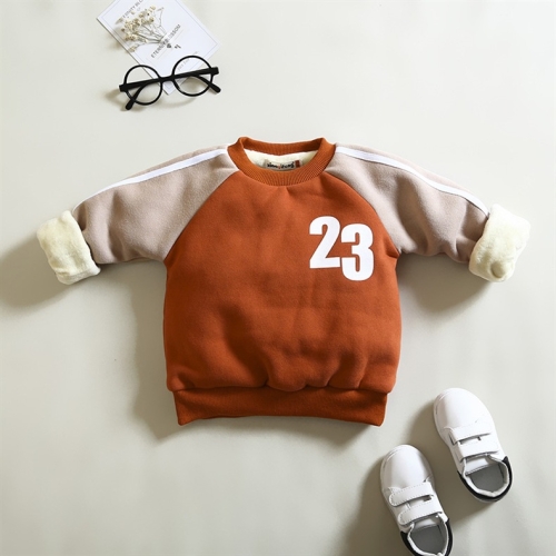 

23 Orange Winter Children Thickening Plus Velvet Warm Raglan Long-sleeved Sweater, Height:100cm