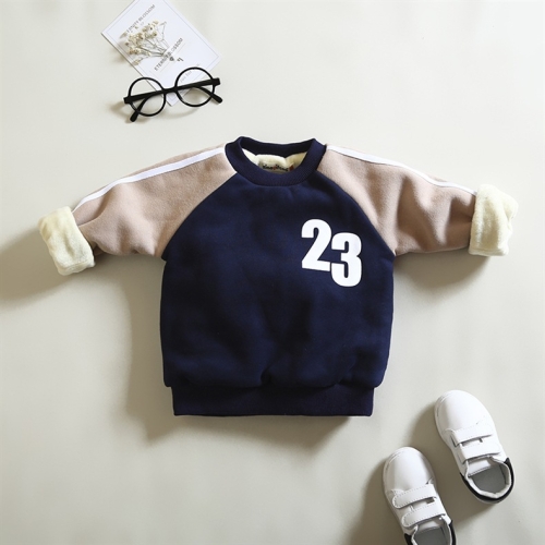 

23 Navy Winter Children Thickening Plus Velvet Warm Raglan Long-sleeved Sweater, Height:90cm