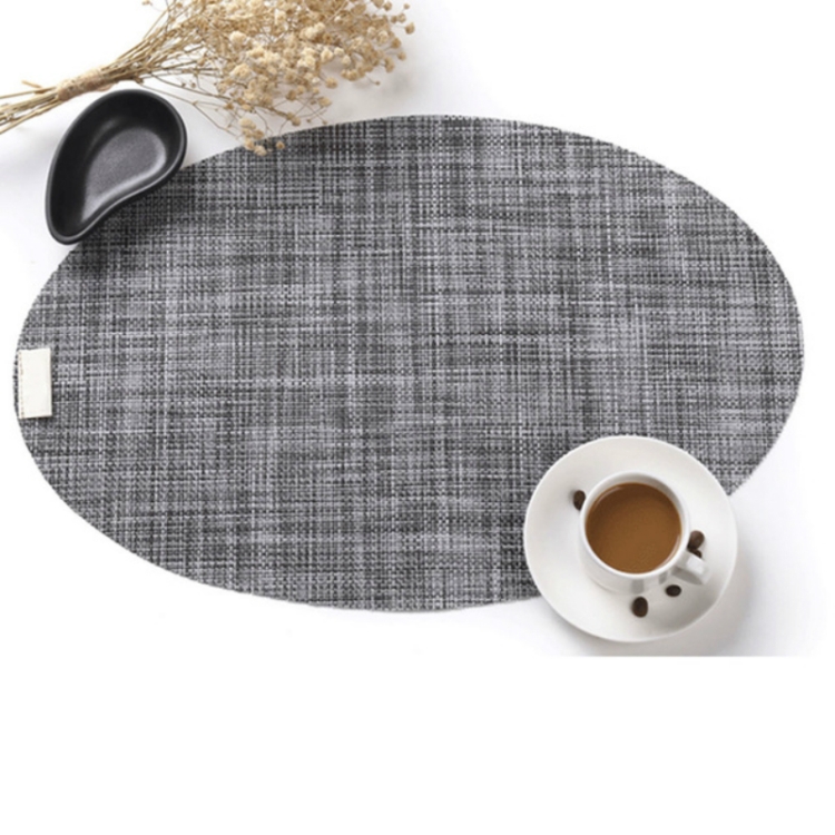 

PVC Oval Shape Dining Table Mat Heat Insulation Non-Slip Placemats Disc Bowl Tableware Pads(Grey)