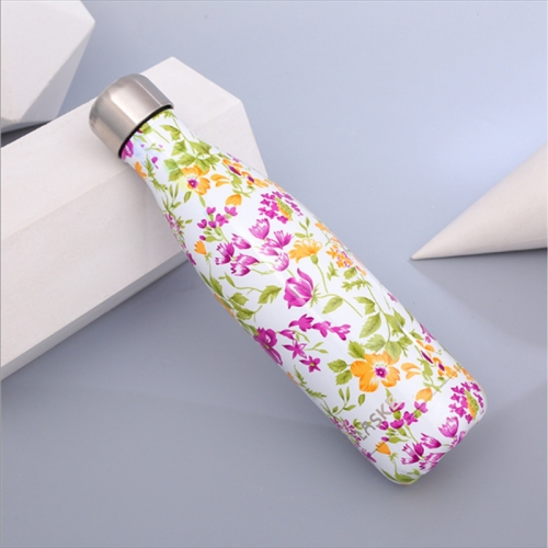 

Animals Plants Pattern Thermal Cup Vacuum Flask Heat Water Bottle Portable Stainless Steel Sports Kettle, Capacity:500ml(White Flower)