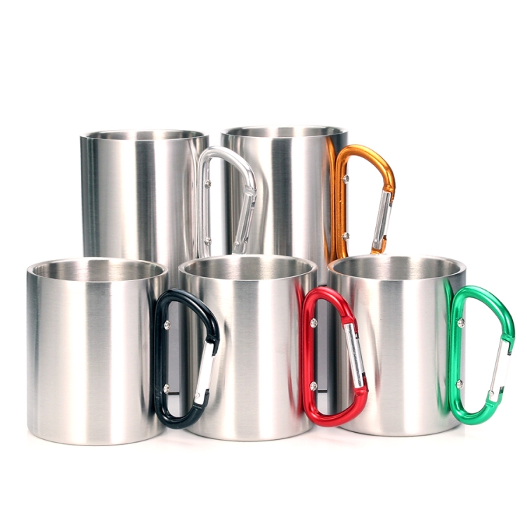 

Stainless Steel Double Walled Water Mugs Coffee Cup with Carabiner Handle, Random Color Delivery