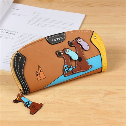 

Cute Stitching Puppy Zipper Wallet Long Clutch Bag Ladies Wallet(Coffee)