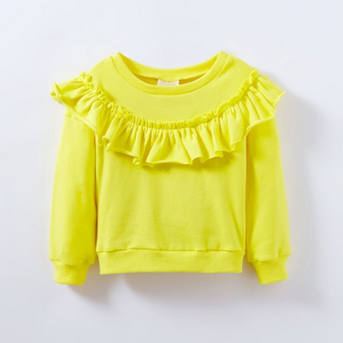 

Spring and Autumn Girls Cotton Long-sleeved Ruffled Sweatshirt, Height:86cm(Champagne Yellow)