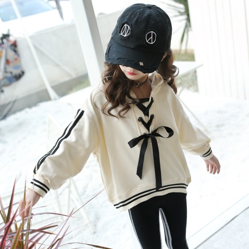 

Spring and Autumn Girls Preppy Style Tether Sports Hoodie, Height:110cm(Creamy White)