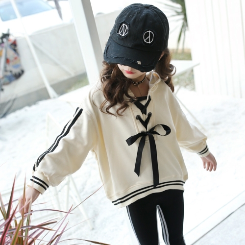 

Spring and Autumn Girls Preppy Style Tether Sports Hoodie, Height:120cm(Creamy White)