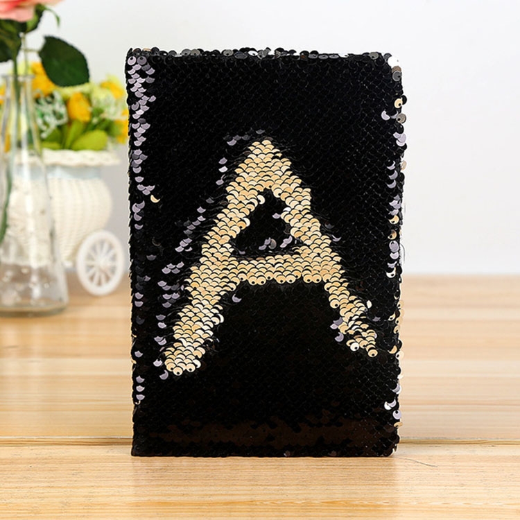 

Creative Stationery Letter Fish Scale Notebook Sequin Flip Business Office Notepad(Black)