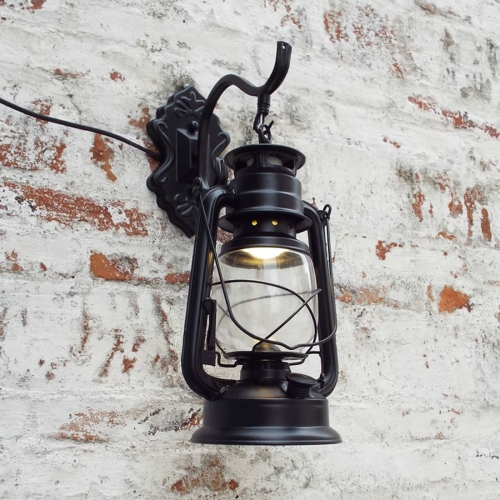 

Vintage Kerosene Wrought Iron Decoration Lamp Restaurant Corridor Wall Light(Black)