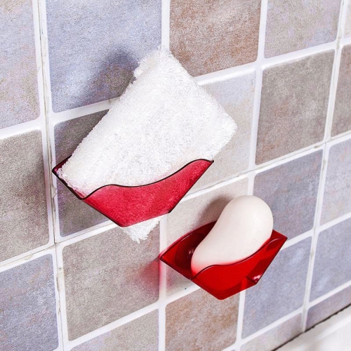 

Kitchen Double Suction Cup Sink Shelf Soap Sponge Drain Rack(Red)