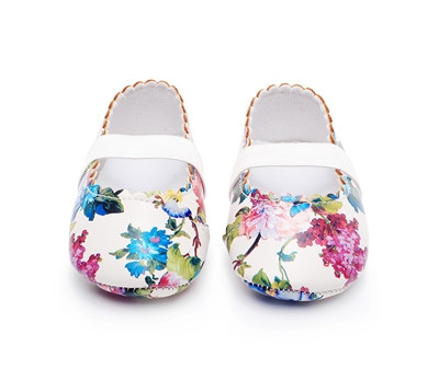 

2 Pairs Floral Style Soft Sole PU Leather Princess Shoes(Rose White)