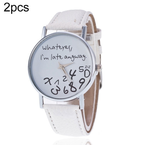 

Alphabet Number Pattern Leather Strap Watch(White)