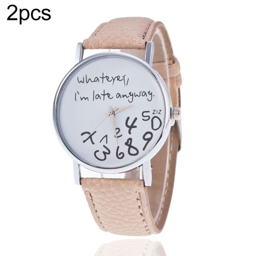 

Alphabet Number Pattern Leather Strap Watch(Beige)