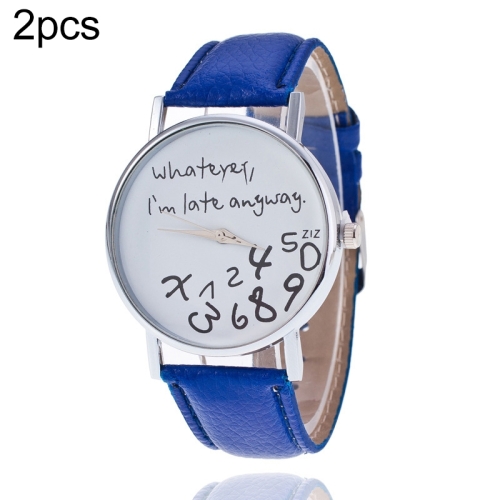 

Alphabet Number Pattern Leather Strap Watch(Blue)