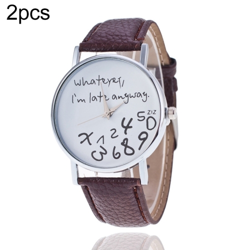 

Alphabet Number Pattern Leather Strap Watch(Brown)