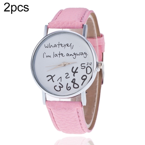 

Alphabet Number Pattern Leather Strap Watch(Pink)
